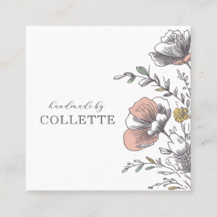 Cartão De Visita Quadrado Logotipo de Flor Feito à Mão Por