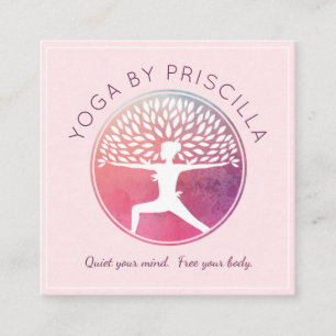Cartão De Visita Quadrado Logotipo de fossa Yoga da mulher em árvore floresc
