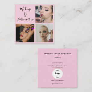 Cartão De Visita Quadrado Logotipo de Foto com Rosto Maquiado em Rosa Bege E