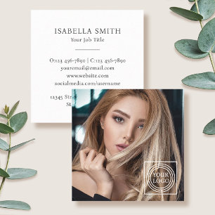 Cartão De Visita Quadrado Logotipo de Foto Personalizado Elegante Minimalist