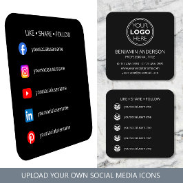 Cartão De Visita Quadrado Logotipo de mídia social contemporânea preto e bra