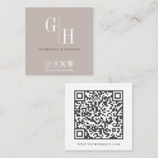 Cartão De Visita Quadrado Logotipo de Monograma de Código QR Simples Toupeir