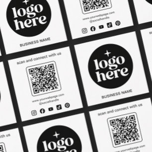 Cartão De Visita Quadrado Logotipo de Negócios Minimalista Código QR Mídia S
