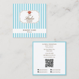 Cartão De Visita Quadrado Logotipo de Padaria com Listras Azuis e Marrons Pr
