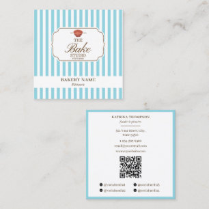 Cartão De Visita Quadrado Logotipo de Padaria com Listras Azuis e Marrons Pr