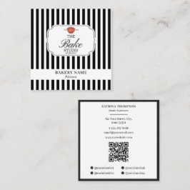Cartão De Visita Quadrado Logotipo de Padaria com Listras Pretas e Brancas Q