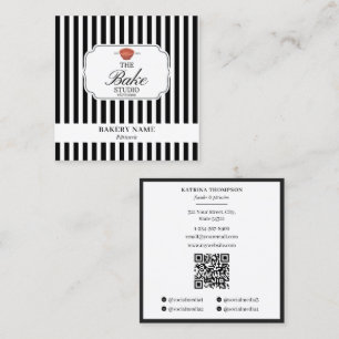 Cartão De Visita Quadrado Logotipo de Padaria com Listras Pretas e Brancas Q