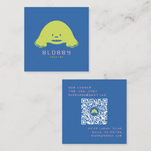 Cartão De Visita Quadrado Logotipo de Personagem Blob Mascote Divertida co