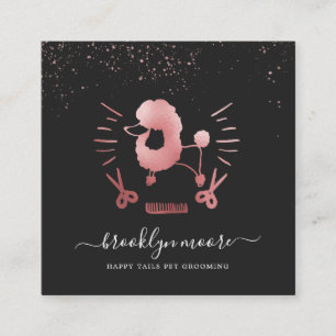 Cartão De Visita Quadrado Logotipo de Pet Grooming Rose Gold Negócios Quad