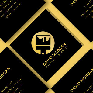 Cartão De Visita Quadrado Logotipo de Pincel Dourado Elegante Pintor Moder