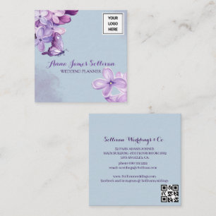 Cartão De Visita Quadrado Logotipo de planejador de casamento aquarela roxa