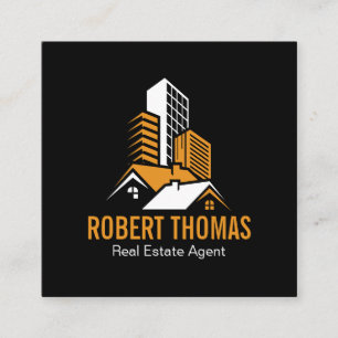 Cartão De Visita Quadrado Logotipo de Telhado de Casa Laranja Moderna Imobil