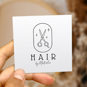 Cartão De Visita Quadrado Logotipo de tesoura minimalista hair Stylist Salon
