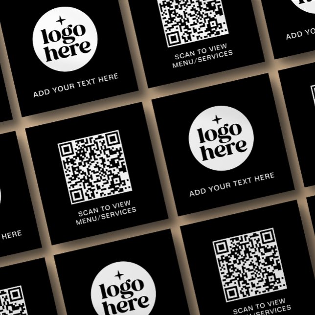 Cartão De Visita Quadrado Logotipo de texto comercial simples de QR Code (Card shown in square 2.5 inch. size, paper and corner style.)