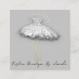 Cartão De Visita Quadrado Logotipo de vestimenta QR Código Cinza Prata Corpo