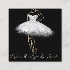 Cartão De Visita Quadrado Logotipo de vestir da moda Código QR Cinza prata P