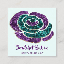 Cartão De Visita Quadrado Logotipo do Código QR Azul Rosa do Compro Beauty S