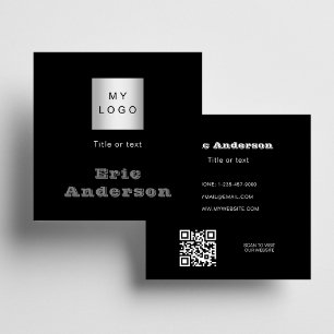Cartão De Visita Quadrado Logotipo do código QR branco preto