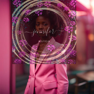 Cartão De Visita Quadrado Logotipo do Código QR Floral Dourado do Couch Comp