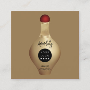 Cartão De Visita Quadrado Logotipo do código QR Vermelho Dourado Cosméticos 