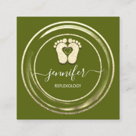 Cartão De Visita Quadrado Logotipo do QR Reflexologia Foot Massage Mostarda 