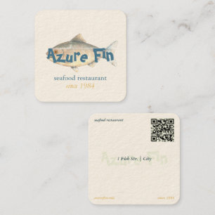 Cartão De Visita Quadrado Logotipo do Restaurante de Peixe Elegante do Azure