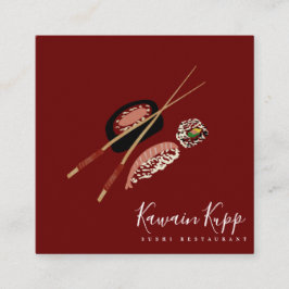 Cartão De Visita Quadrado Logotipo do Restaurante de Sushi com Hashi