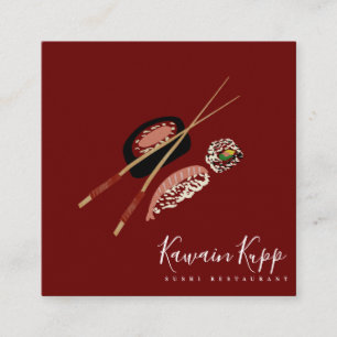 Cartão De Visita Quadrado Logotipo do Restaurante de Sushi com Hashi