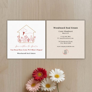 Cartão De Visita Quadrado Logotipo do Slogan do Imobiliário Moderno Elegante