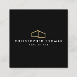 Cartão De Visita Quadrado Logotipo doméstico moderno Faux Dourado a preto