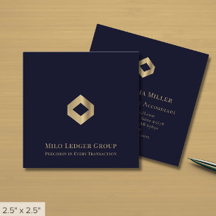 Cartão De Visita Quadrado Logotipo Dourado azul do Marinho moderno