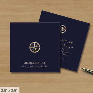 Cartão De Visita Quadrado Logotipo Dourado azul do Marinho profissional