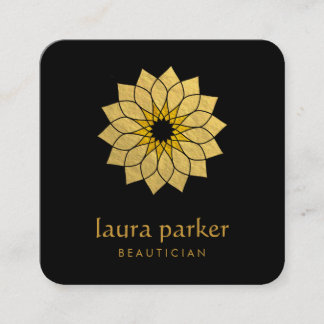 Cartão De Visita Quadrado Logotipo Dourado da Flor do Lotus Reparando Yoga H
