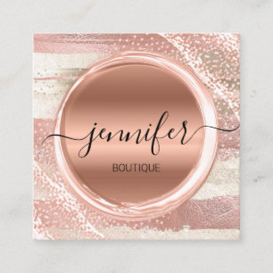 Cartão De Visita Quadrado Logotipo Dourado de Rosa de Artista de Composiçã