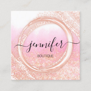 Cartão De Visita Quadrado Logotipo Dourado do Ombre de Rosa de Artista de Co