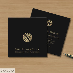 Cartão De Visita Quadrado Logotipo Dourado preto moderno