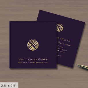 Cartão De Visita Quadrado Logotipo Dourado roxo escuro