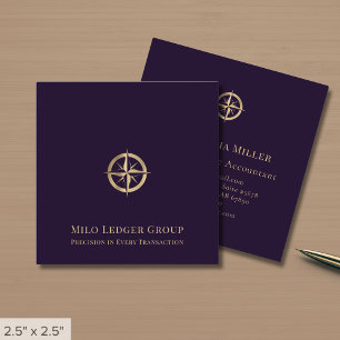 Cartão De Visita Quadrado Logotipo Dourado roxo escuro