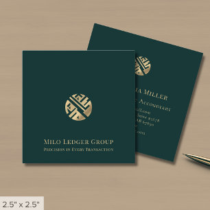 Cartão De Visita Quadrado Logotipo Dourado verde luxuoso