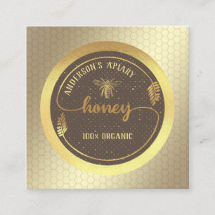 Cartão De Visita Quadrado logotipo Dourado vintage elegante do ramo do mel