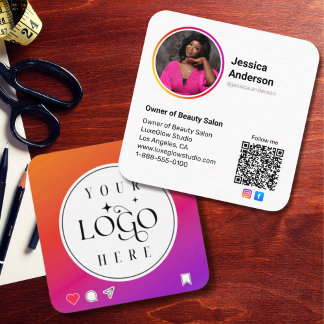 Cartão De Visita Quadrado Logotipo e Código QR estilo Instagram