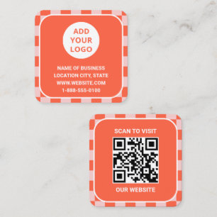 Cartão De Visita Quadrado Logotipo e código QR personalizados em cor laranja