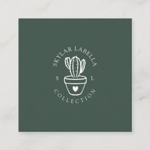 Cartão De Visita Quadrado Logotipo e Monograma de Planta de Cactus Moderno