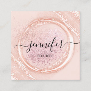 Cartão De Visita Quadrado Logotipo em pó cor-de-rosa Rosa de artista profis