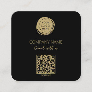 Cartão De Visita Quadrado Logotipo Empresarial Código QR Preto