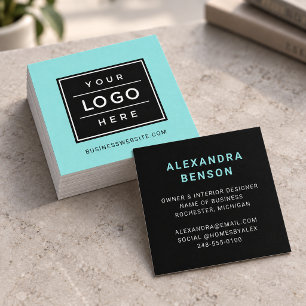 Cartão De Visita Quadrado Logotipo Empresarial Personalizado Azul Água Moder