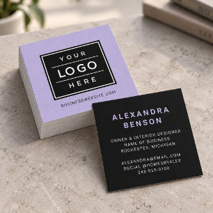 Cartão De Visita Quadrado Logotipo Empresarial Personalizado Lilás Moderno