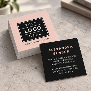 Cartão De Visita Quadrado Logotipo Empresarial Personalizado Rosa Moderno