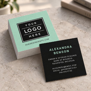 Cartão De Visita Quadrado Logotipo Empresarial Personalizado Verde Névoa Mod
