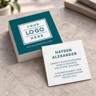 Cartão De Visita Quadrado Logotipo Empresarial Personalizado Verde Turquesa